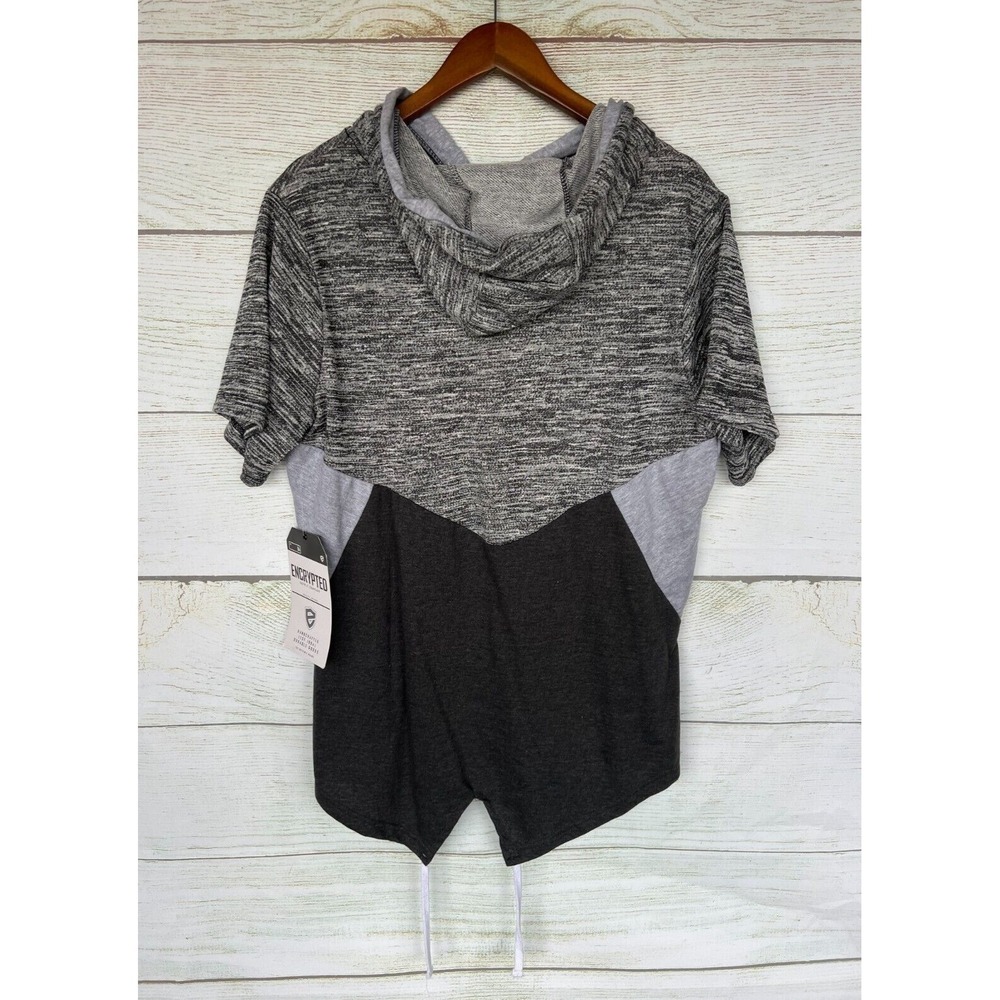 Encrypted Shirt Mens Size XLarge Black & Gray Hoodie Fishtail Hem Shirt New XL - Picture 3 of 3